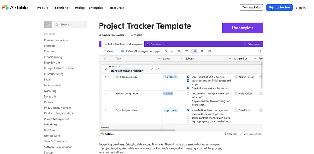Airtable project management software - home page