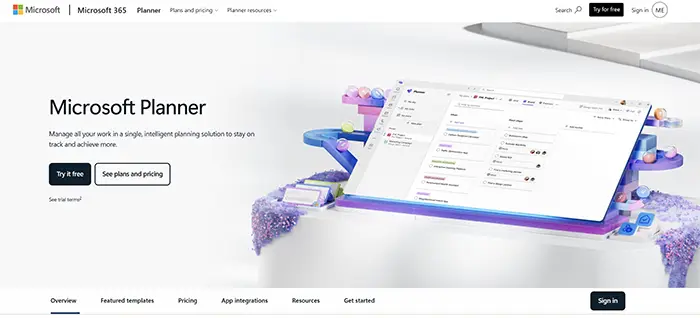 Microsoft Planner Project Management software home page