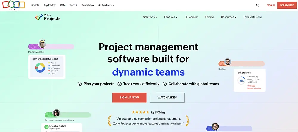 Zoho Project Management Software homepage