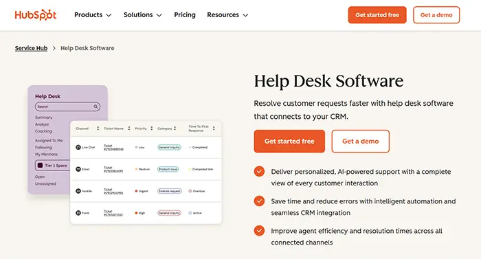HubSpot - Integrated CRM-Driven Support - Ticketing and Help Desk Software