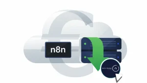 Interconnected n8n icons forming an automation network around a central n8n logo on a cloud server, symbolizing multiple real-world workflows and integrations.