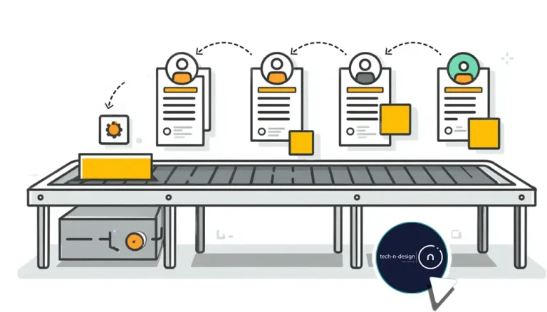 Deal card moving from CRM through a trigger into a project board with an assigned owner.