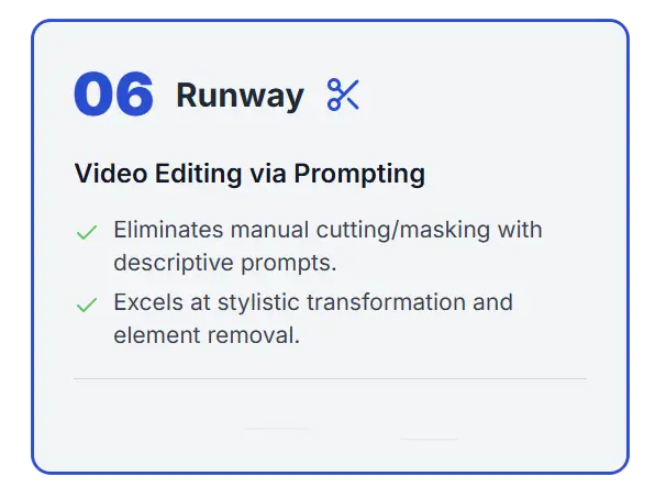 Runway AI platform enabling video editing through text prompts for quick arch-viz scene changes.