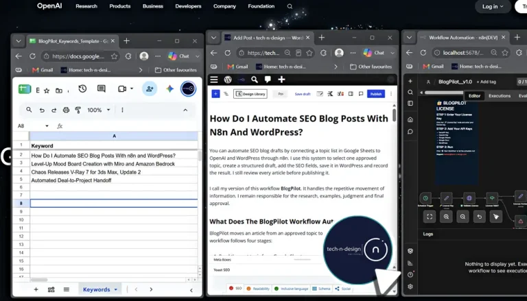 BlogPilot automation connecting Google Sheets, n8n, OpenAI and WordPress